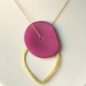 Tagua Nut Necklace- Gold filled Necklace- Tagua Jewelry- Tagua Necklace- Pendant Necklace- Bridesmaid Necklace- Gold Vermeil- Pink Necklace
