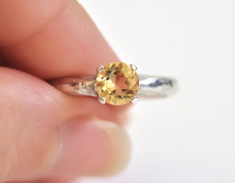 Citrine Ring Prong Ring Gemstone Ring November Birthstone Gits for Women Argentium Sterling Silver Ring Yellow Ring Solitaire Ring