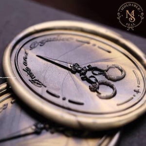Gothic Scissors Wax Seal Stamp, Vintage Mechanical Clock Embossed Piece, Journal Tool