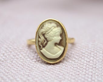 Victorian Cameo Ring Gold Plated Sterling Silver Handmade Lady Portrait Ring