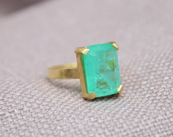 Bague tendance tourmaline Paraiba en argent sterling plaqué or