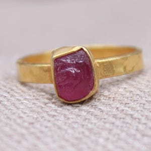 Raw Ruby Ring, Handmade 22K Gold Plated Sterling Silver Ring, Organic July Birthstone Jewelry