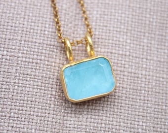 Aquamarine Gemstone Necklace Gold Plated Sterling Silver Pendant Necklace