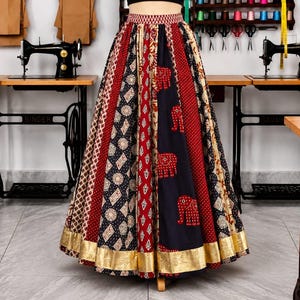 Ethnic Patchwork Print Cotton Long Skirt, Boho Indian Style, gift for her