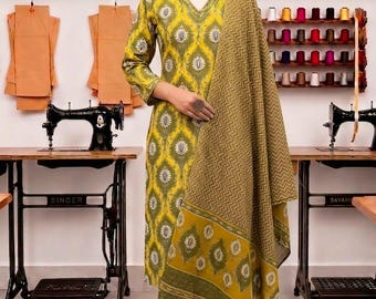 New Arrival Hand Block Print Cotton Kurta Pant Dupatta Set, Festive Boho Ethnic Wear