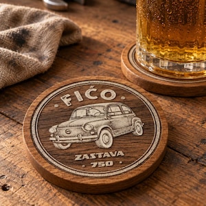 Sottobicchiere in legno Fićo Zastava 750, auto d'epoca Croazia Hrvatska