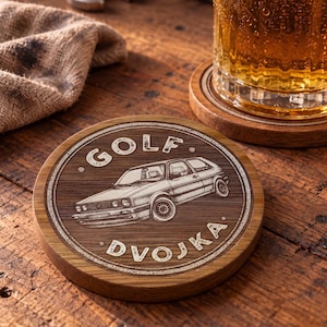 Sottobicchieri Golf Dvojka, set di sottobicchieri in legno per auto d'epoca, regalo per auto dei Balcani, arredamento garage vintage