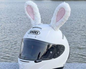 Lindas orejas de conejo de peluche para casco de motocicleta - Decoración de orejas de conejo suaves para casco con cierre de velcro.