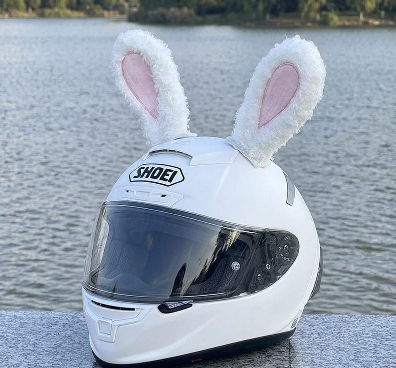 Cute Plush Rabbit Ears for Motorcycle Helmet - Fuzzy Bunny Ears Helmet ...