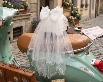 Velo de casco de novia con lazo de perlas, accesorio para boda en moto, bonito accesorio romántico para casco con velcro, regalo para chica motera, accesorios para boda en moto.