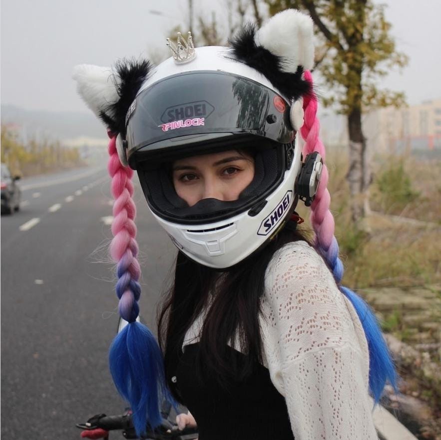 bettie page motorcycle helmet Pink Helmet Pigtails