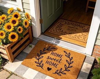 Home Sweet Home Doormat, Farmhouse Welcome Mat, Front Door Mat, Cozy Porch Decor, Entryway Rug, Housewarming Gift, Rustic Home Decor