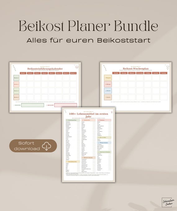 Beikost-Set zum Ausdrucken: Checkliste mit 103 Lebensmitteln, Wochenplan & Kalender mit Monat 5–12 I BLW + Babybrei Start