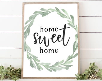 INSTANT DOWNLOAD Farmhouse sign - home sweet home print - eucalyptus wreath - simple green - farm house decor - rustic printable - modern
