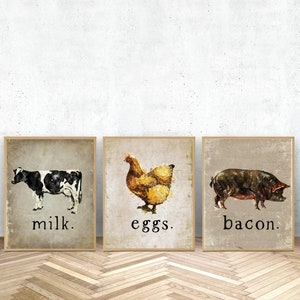 INSTANT DOWNLOAD - Bauernhof Tier Küche Drucke - Bauernhof Tiere - Vintage - rustikal - Bauernhaus Stil - Set von 3 Küche Drucke - Schwein - Kuh -