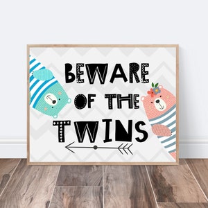 INSTANT DOWNLOAD Pas op voor de tweeling afdrukbare, tweeling jongen en meisje kamer, twin bedroom decor, kunst aan de muur, digitale download, kwekerij prints,