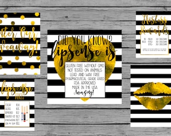 INSTANT DOWNLOAD LipSense Printables Gold foil black stripes | Etsy