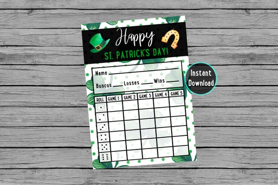 Instant Download St Patricks Bunco Score Card Score Sheet Etsy