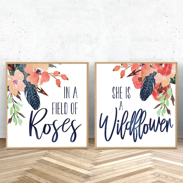 Coral Navy Wall Art Etsy