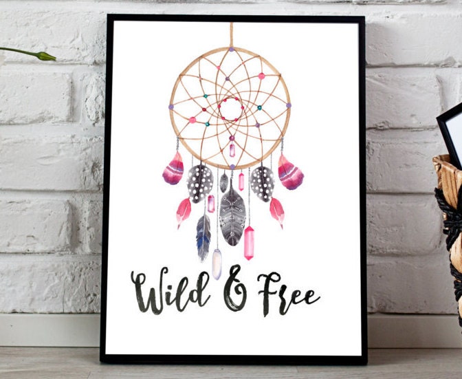 Wild and Free Boho Feathers wall art nursery printable art Etsy