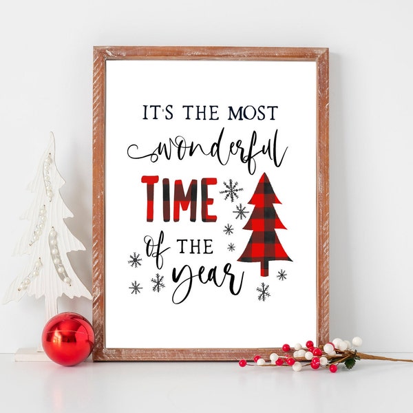 INSTANT DOWNLOAD It's the most wonderful time of the year - Buffalo plaid Christmas printable - Holiday decor - wall art - digital download