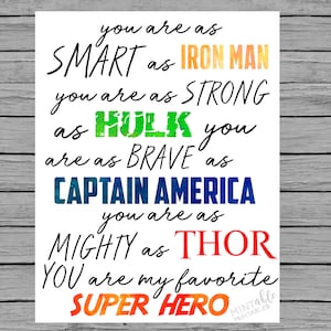 INSTANT DOWNLOAD super hero printable Iron man hulk captain america thor avengers little boy bedroom boys nursery superhero quote watercolor