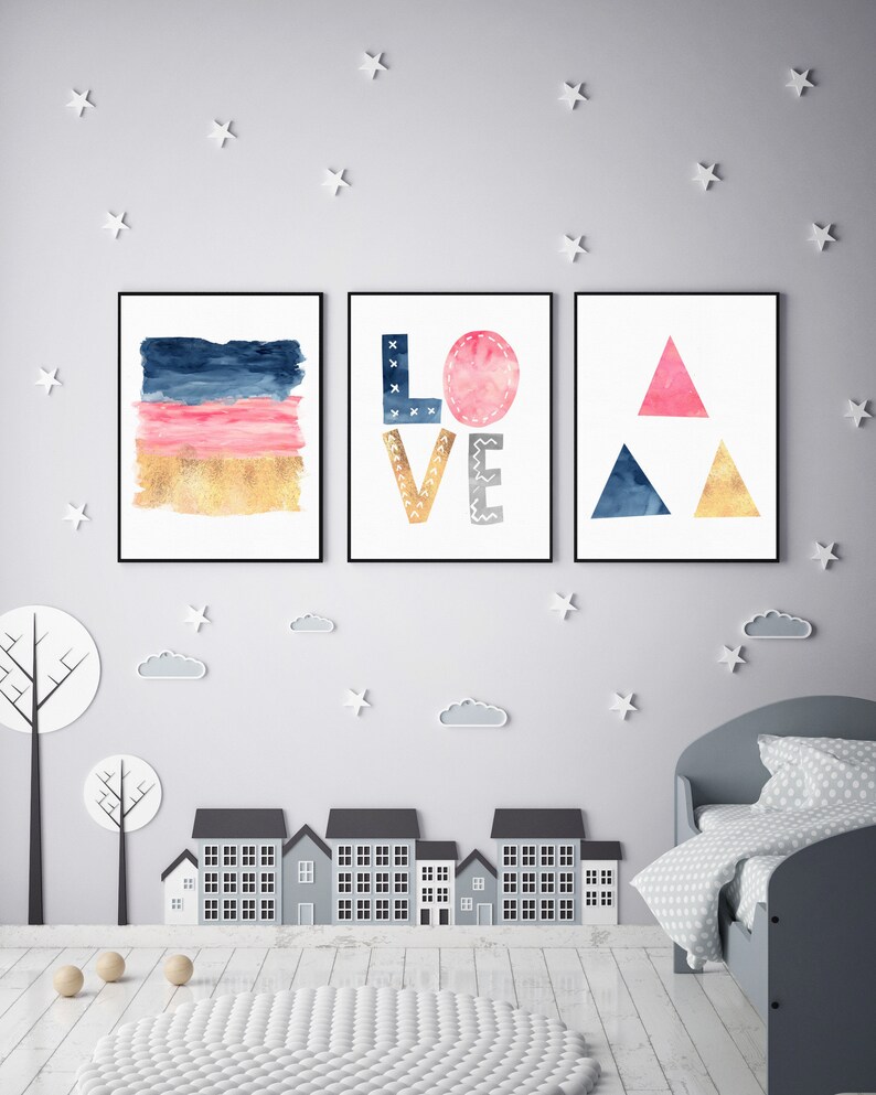 INSTANT DOWNLOAD Abstract Wall Art Navy Pink Gold Gallery Wall Etsy