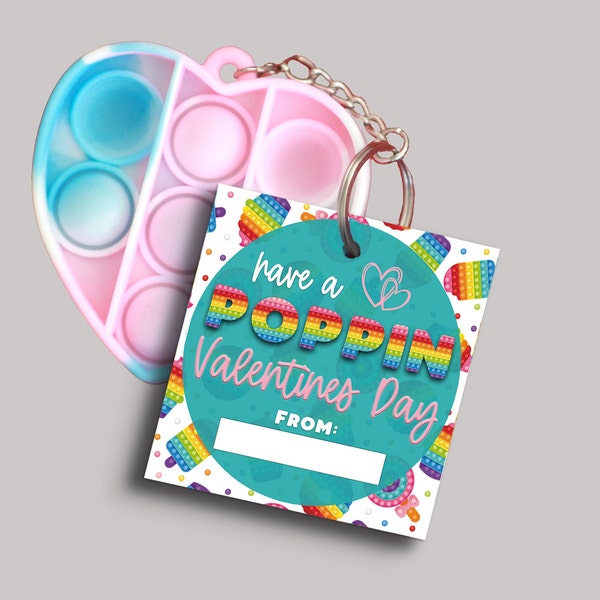 Pop it classroom Valentines- Poppit digital Valentines for kids school - trendy pop it Valentine handouts, pop it digital keychain tag
