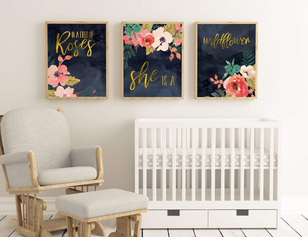 Nursery Wall Art Nursery PRINTABLE Art Baby Girl Nursery Decor Gold ...