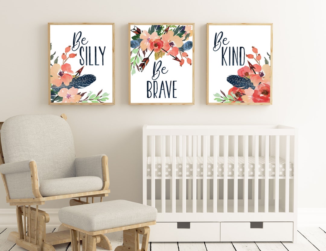 INSTANT DOWNLOAD Set of 3 Girls Room Prints Nursery Decor Wall Art Be