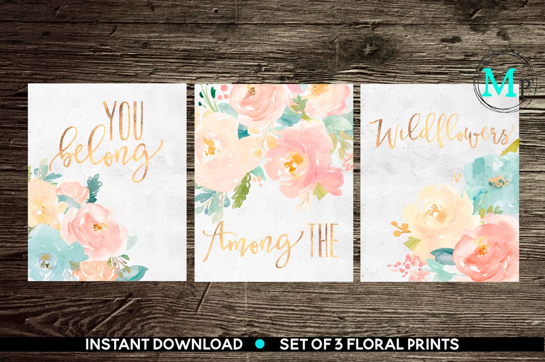 Nursery Wall Art Nursery PRINTABLE Art Baby Girl Decor Floral Nursery ...