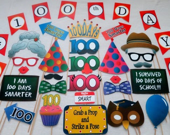 100th Day of School Photo Booth Props - INSTANT DOWNLOAD