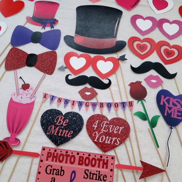 PDF - Be My Valentine Photo Booth Props - PRINTABLE Photobooth DIY Valentine's Day