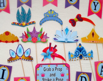PDF - Princesa Photo Booth Props para fiesta de cumpleaños - Tiara / Corona - IMPRIMIBLE / DIY