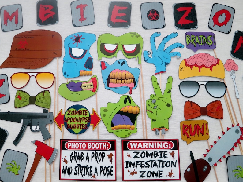 Zombie Apocalypse Photo Booth Props INSTANT DOWNLOAD image 3