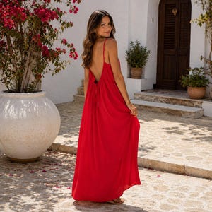 Handmade Women Backless  Dress, Open Back Maxi Sundress, Casual Loose Summer Loungewear, Beach  Vacation
