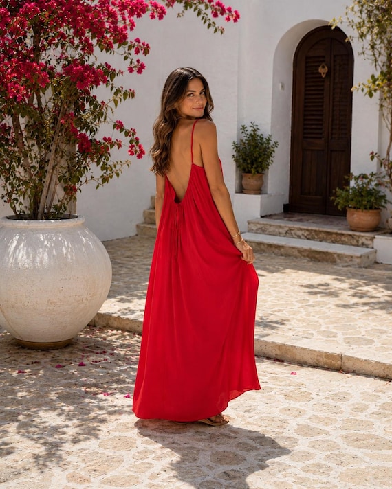 Handmade Women Backless Dress, Open Back Maxi Sundress, Casual Loose Summer Loungewear, Beach Vacation - Etsy Denmark Handmade Women Backless Dress, Open Back Maxi Sundress, Casual Loose Summer Loungewear, Beach Vacation - Etsy Denmark
