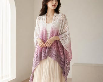 All Season Cape Shawl Wrap, Openwork Knit Poncho with Tassels, Boho Layering Piece
