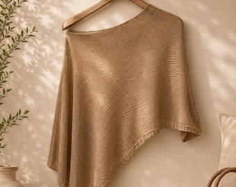 Poncho Cape for Women  – Summer Handmade Wrap Shawl – Minimalist Boho Capelet –  Layering Top