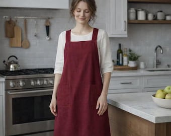 Cotton Linen Cross-Back Apron | Japanese Style Unisex Kitchen Baking Craft Apron