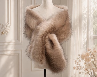 Faux Fur Bridal Wrap Shawl | Elegant Wedding Stole Cape | Party Shrug