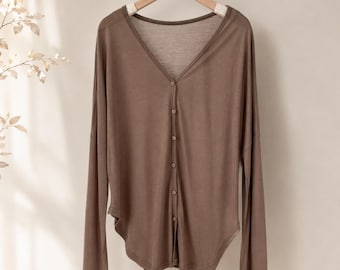 Summer Loose Fit shirt, Casual Top, Casual Long Sleeve Blouse, Beach dress