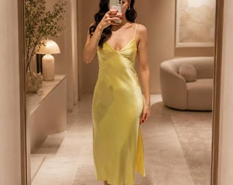 Satin Women Party Dress V Neck Backless Long Evening Club Dress Bridesmaid Gown