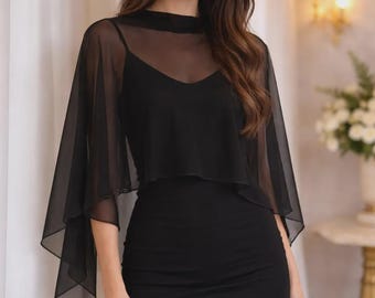Sheer Chiffon Cape Top | Elegant Handstitched Overlay Blouse | Lightweight Summer Cape |woman poncho