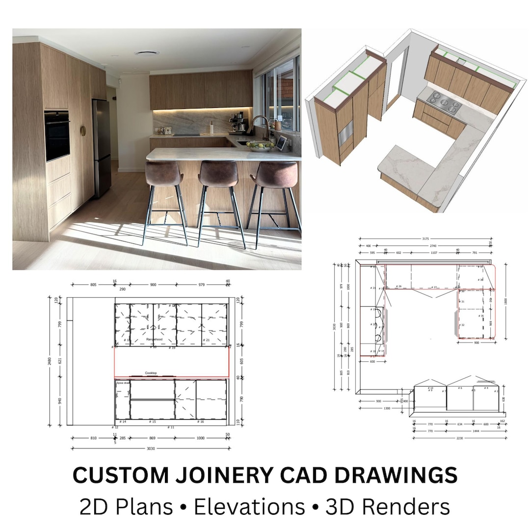 Custom Joinery Drawing 2D Plans, Renders and Elevations - Etsy