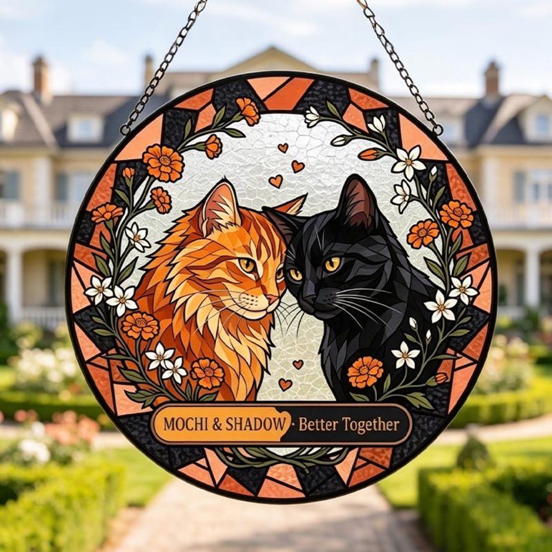 Custom Cat Stained Glass Suncatcher, Personalized Pet Memorial Gift ...