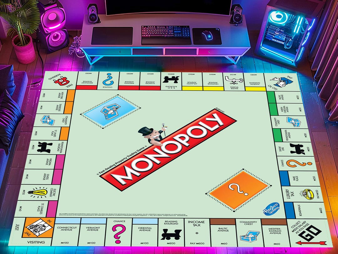 Monopaly Rug Monopoly Rug: Gamer Room, Gaming, Neon Decor, RGB Room, Board Game - Etsy