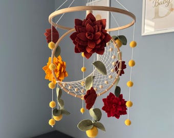 Baby mobile girl Butterfly mobile Wildflower nursery decor Baby crib mobile Felt baby mobile Hanging art mobile Nursery mobile