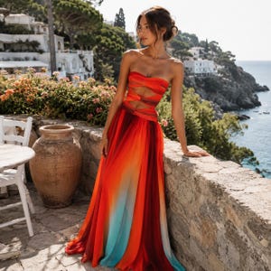 bloomingdales formal dresses long Sunset Bloom Dress Coral / 1X