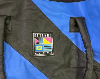 Vintage Gitano Blue Nylon Duffle Bag Retro Weekend Travel Tote EUC
